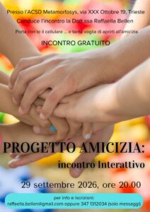 Progetto Amicizia: 29 settembre ore 20.00 incontro gratuito