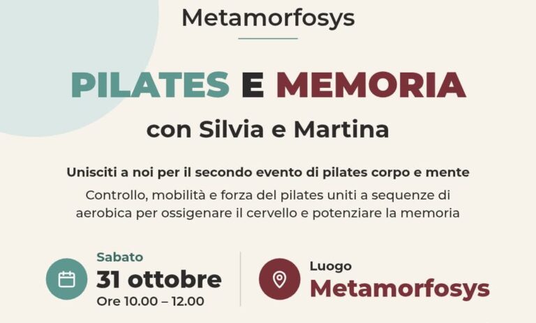 Prossimo appuntamento per “Sabati con Metamorfosys”: Pilates e Memoria